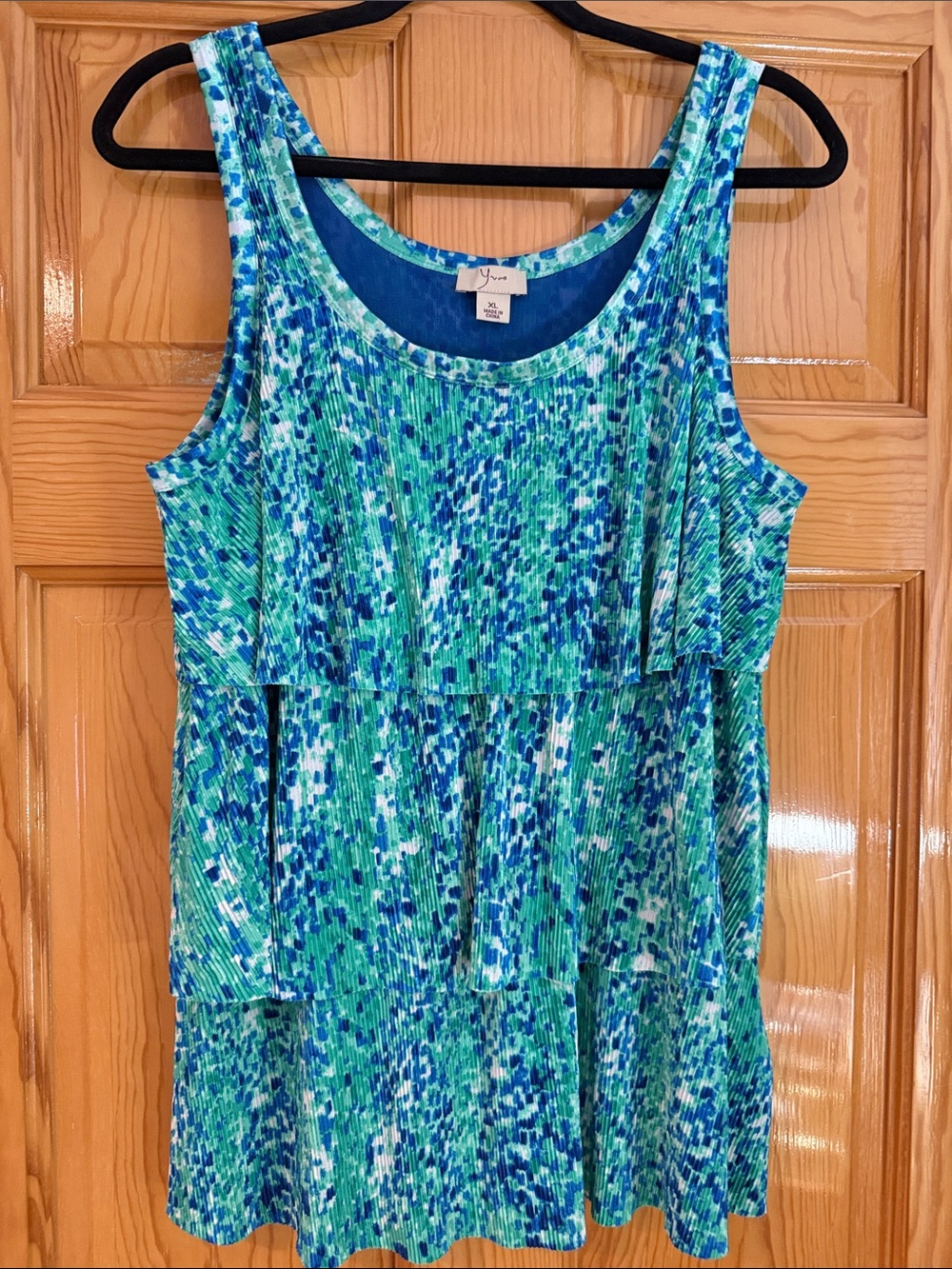 NY Collection Blue-Green Tiered Tank Top